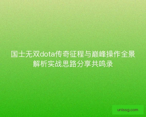 国士无双dota传奇征程与巅峰操作全景解析实战思路分享共鸣录