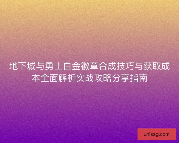 地下城与勇士白金徽章合成技巧与获取成本全面解析实战攻略分享指南